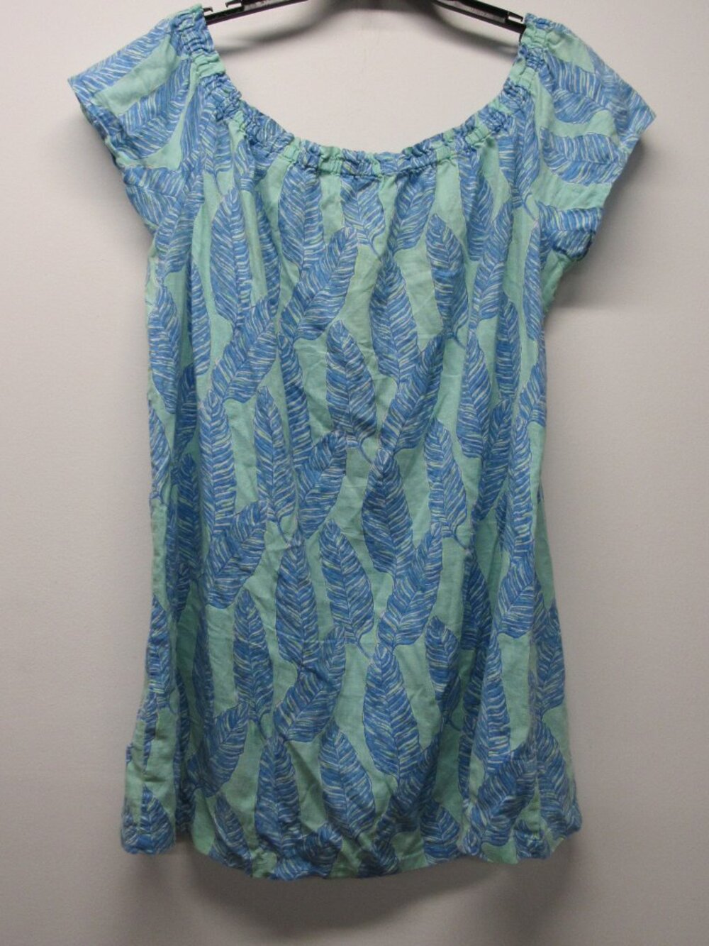 Vineyard Vines Linen Blend Off Shoulder Mini Dress Sz L Beach Hawaii Palm Print - Picture 3 of 4